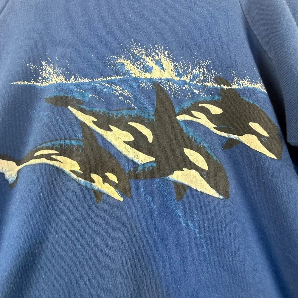 Vintage Jerzees SeaWorld Orca Sweatshirt Blue Made in USA Mens Medium 90s